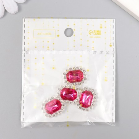 Decor for creativity Metall "Medallion octagonal" bright pink crystal rhinestones 2x1.5cm-4