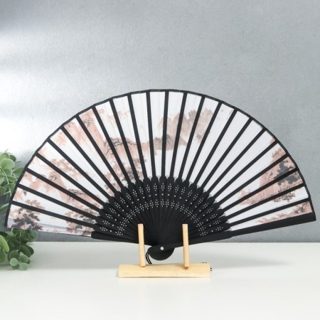 Fan bamboo, textile h = 21 cm "Foggy mountains" white, with a brush-1