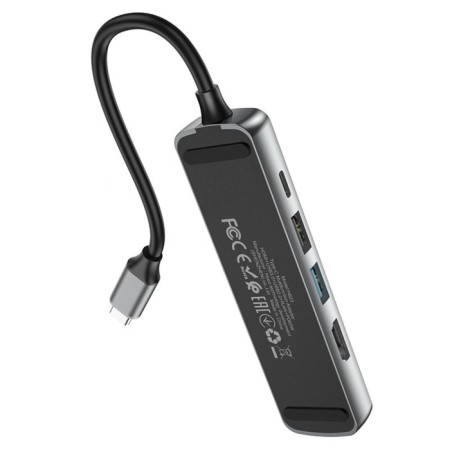 Adapter Hoco HB23, HDMI/USB3.0/USB2.0/RJ45/PD, 60 W, 3 A, cable length 13.5 cm, gray-4