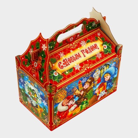 New Year. Gift box New Year's casket "Children in red" 21.2 x 12.3 x 22.6 cm.-2