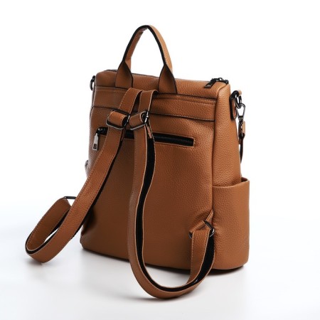 Women's backpack made of artificial leather with lightning, 4 pockets, brown color-4