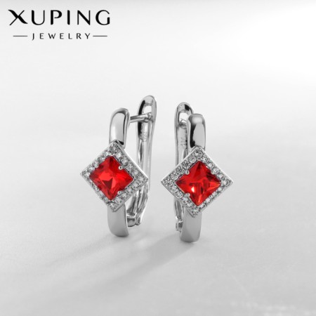 Earrings with rhinestones Xuping paradise, red color in silver