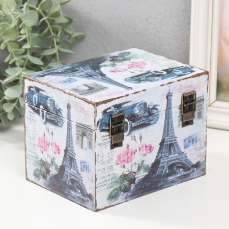 Casket Wood "Eiffel Tower and Pion" 12x16x12 cm-4