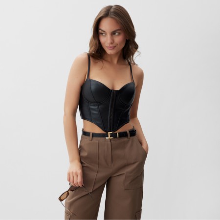 Women's leather corset, mist, p. XS, black-2