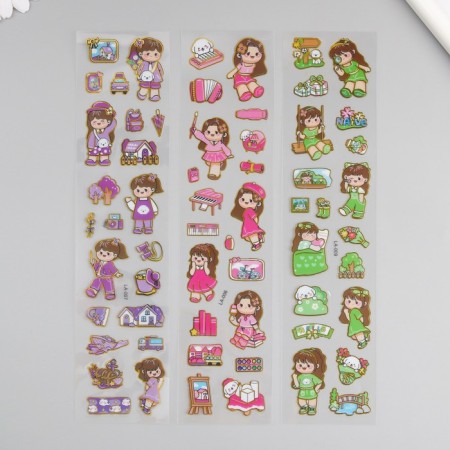 Plastic sticker with gold stroke "Girls and Hobbies" MIX 6.7x30.2 cm-1