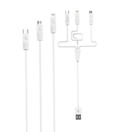 Hoco X1, microUSB/Lightning/Type -C - USB, 2.4 A, 1 m, white cable-5