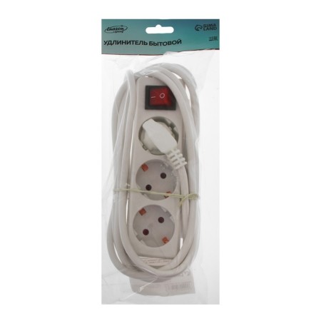 Extension cord Luazon Lighting, 3 sockets, 3 m, 6 A, 1300 W, 3x0.75 mm2, s/k, with excavation, b-3