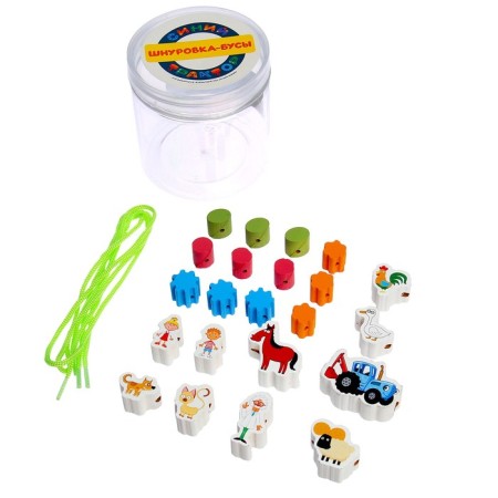 Toy wooden lacing-boose "Blue Tractor"-3