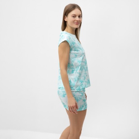 Homemade female set (T -shirt/shorts), turquoise marble color, size 50-3