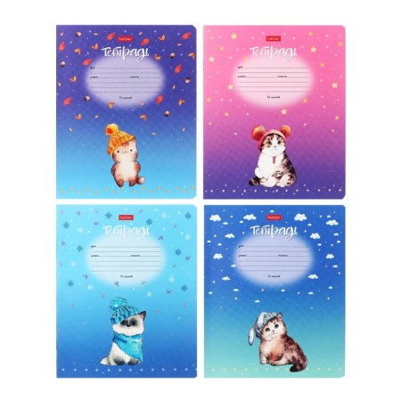 Notebook of 12 sheets in the cage "Kotomania", cover coated cardboard, rounded corners, block 65 g/m2, mix