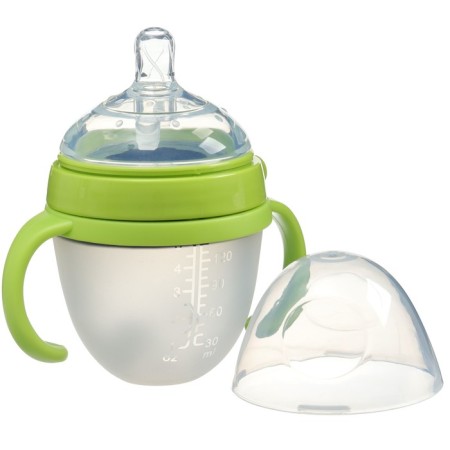 A bottle for feeding M&B, SHG Ø70mm, 150ml., With handles, silicone flask, green color-1