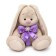 Soft toy "Bunny Mi", with a bow of lavender color and a brooch, 15 cm