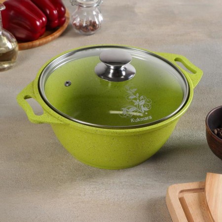 Trendy Style, 2 liter pan, glass cover, anti -stick coating, green color-8