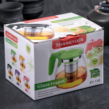 Glass teapot "Julian", 700 ml, with metal sieve, color mix-9