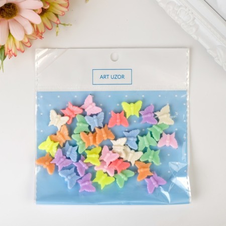 Beads for creativity plastic "Butterflies. Pastel colors" set 41 pcs 15 grams 1.3x1.5 cm-3