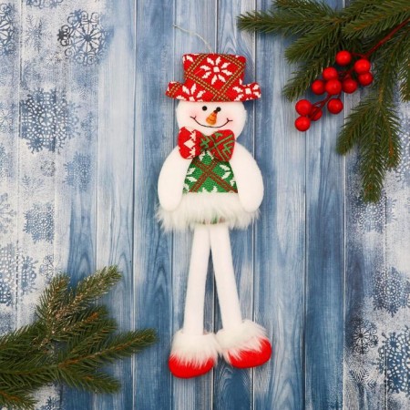 Soft toy "Snowman in a suit with an ornament, in a hat" 9.5x30 cm, red-green