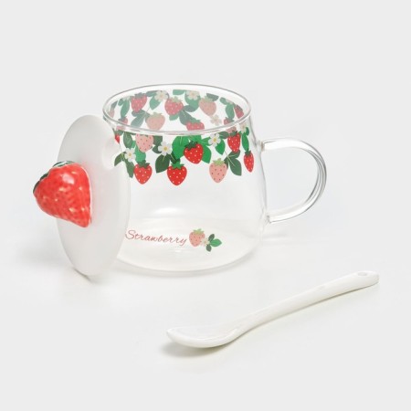 Glass mug with a ceramic lid and a spoon "Berry", 500 ml-1
