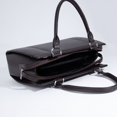 Women's bag El Masta with a zipper, external pocket, long belt, dark brown color-8