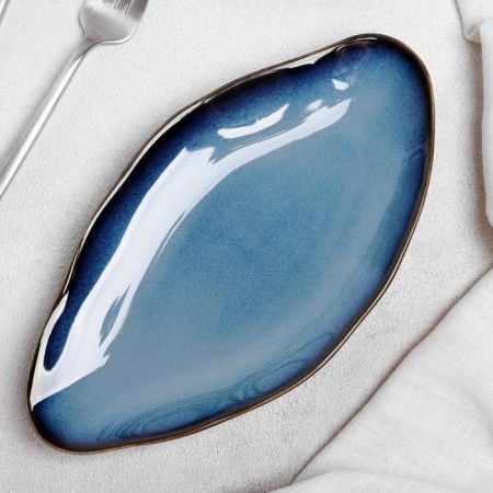 Ceramic oval "Galaxy", 23 × 12 cm, a mix of a blue shade-4