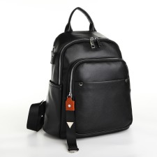 City backpack on lightning, from artificial leather, black color