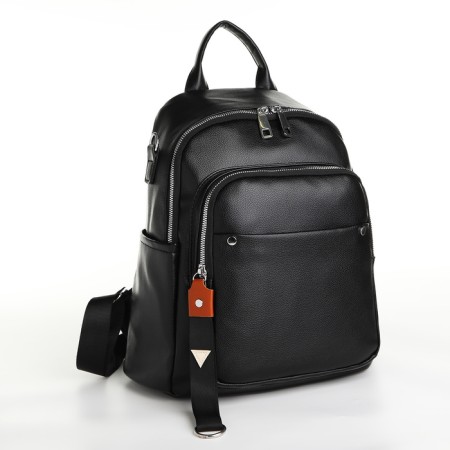 City backpack on lightning, from artificial leather, black color