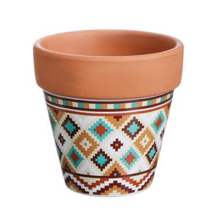 Pot "Trapezius" Terracott with a pattern, 9x9cm, mix-8
