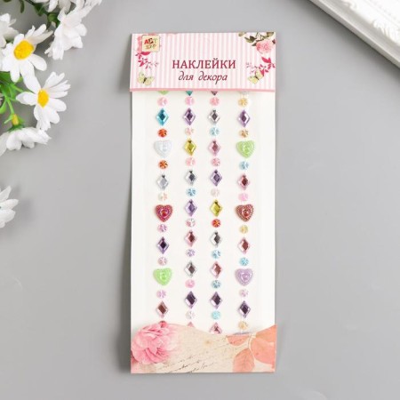 Stick plastic rhinestones "Rain of hearts" mix 19x8 cm