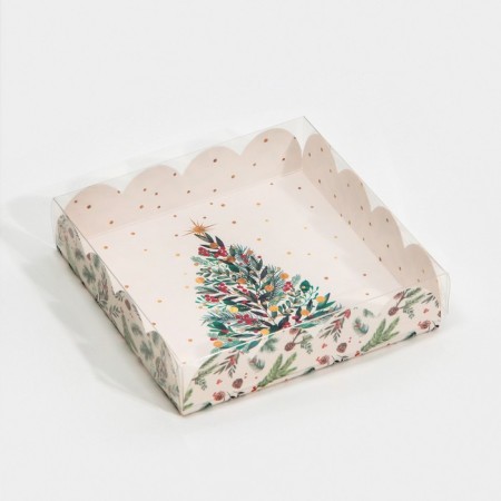 Box for confectionery products with PVC cover "Christmas tree", 13 x 13 x 3 cm, new year-2