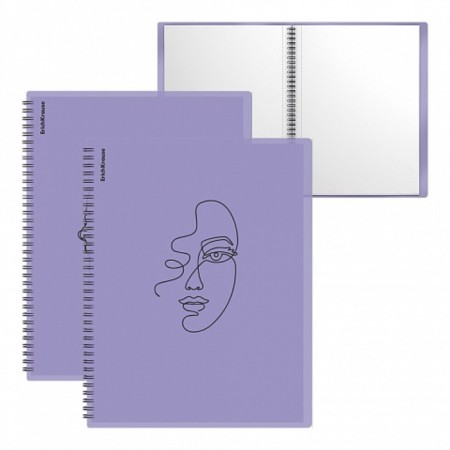 Folder 20 inserts on spirals, A4, 600 μm, Erichkrause "Manga Faces", texture "Sand", purple, mix