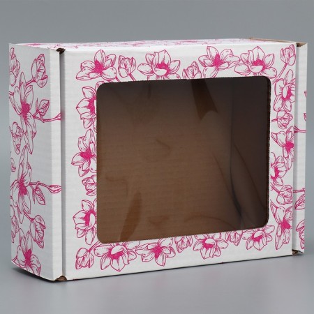Box a gift team with a window, packaging, "flowers", white, 27x10x21 cm-2