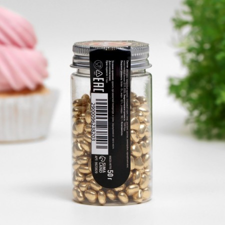 Sprinking confectionery "Metal heart", gold, 50 g-2