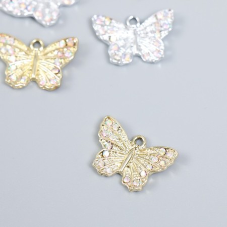 Decor for creativity metal, rhinestones "Butterfly with open wings" mix 1.4x1.9 cm-1