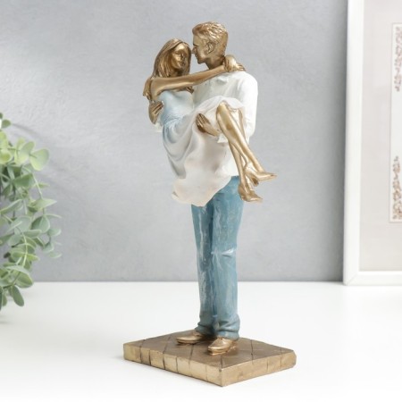 Souvenir Polystone "Lovers. I will carry you in my arms" Blue and white for bronze 26x9x16 cm-1