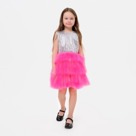 New Year. Children's dress with sequins KAFTAN, p. 32 (110-116), bright pink