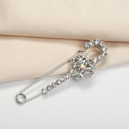 Pins "flower" magnolia, 7.5 cm, white color in silver-3