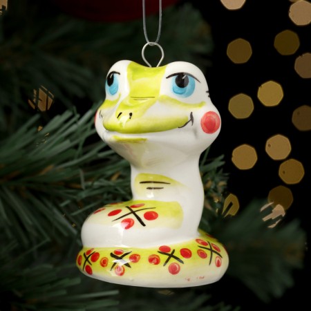 Christmas tree toy "Snake Smile Green", 7 cm, porcelain-1