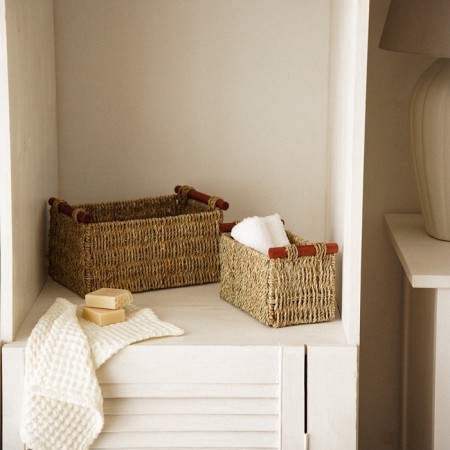 A set of baskets for storing manual weaving, straw, 2 pcs: 23x13x14, 29x19x16 cm-5