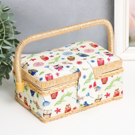 Casket for needlework "Drawn owls" 9.5x19.5x13 cm