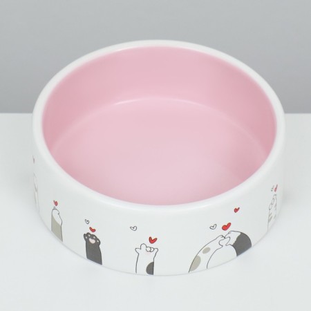 Ceramic Love and Cats bowl 300 ml 12.5 x 4.5 cm, pink-white-3