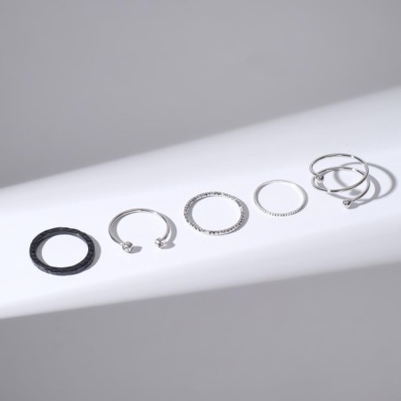 Ring set 5 pieces "perfect fingers" sophistication, white color in ferrous-silver metal-5