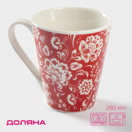 Porcelain share mug "Flowers on red", 280 ml, red color