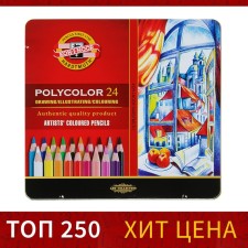 Family pencils Polycolor 3824, 24 colors, soft, in a metal pencil case