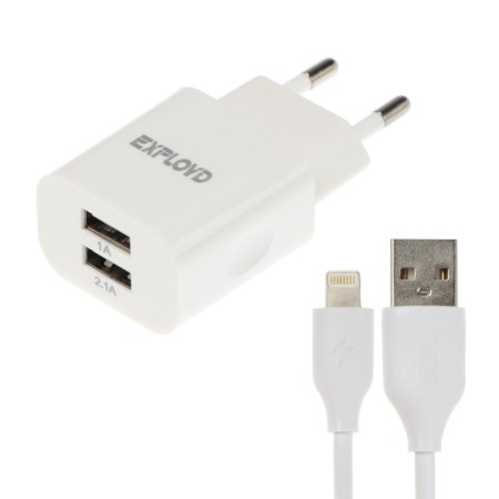 EXPLOYD EX-Z-467, 2 USB, 3.1 A, Lightning cable, 1 m, white