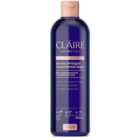 Micellar water Claire Cosmetics Collagen Active Pro, balancing, 400 ml