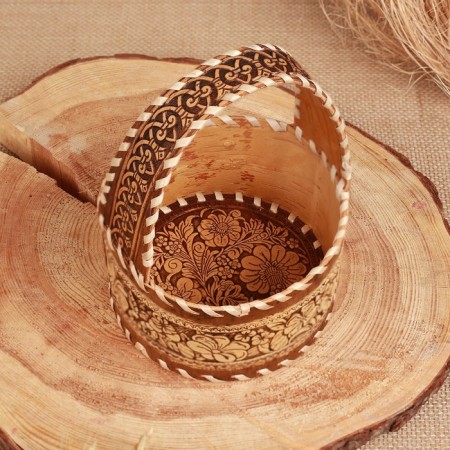Basket "Flowers", D - 22.5 cm; H (with a handle) - 17 cm; H side - 6.5 cm-1