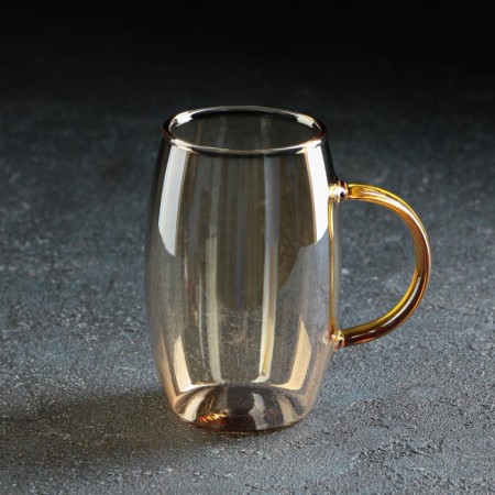 Magistro Golden Glass Set for Drinks, 5 objects: Bench 1.8 liters, 4 circles 300 ml, Golden color-4