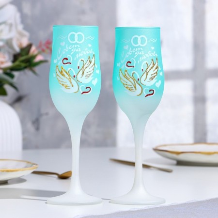Set of wedding glasses "Council yes love", 200 ml, turquoise