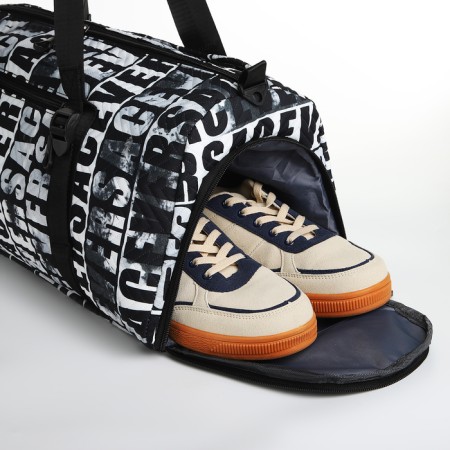 Sports bag with lightning, 2 pockets, long belt, black/white color-2