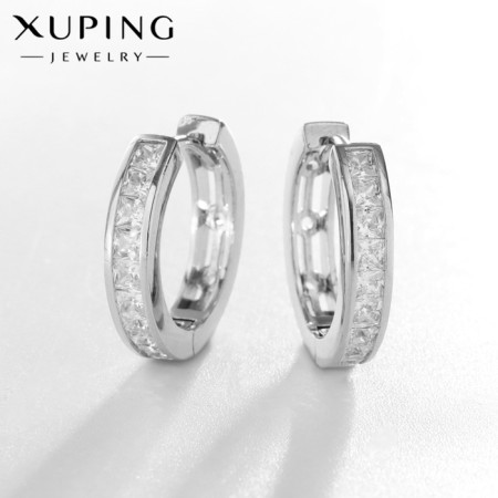 Hooping earrings Xuping nobility, white color in silver, d = 2 cm