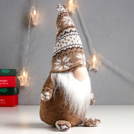 Interior doll "Santa Claus in a beige cap with patterns" 28x13x9 cm-1